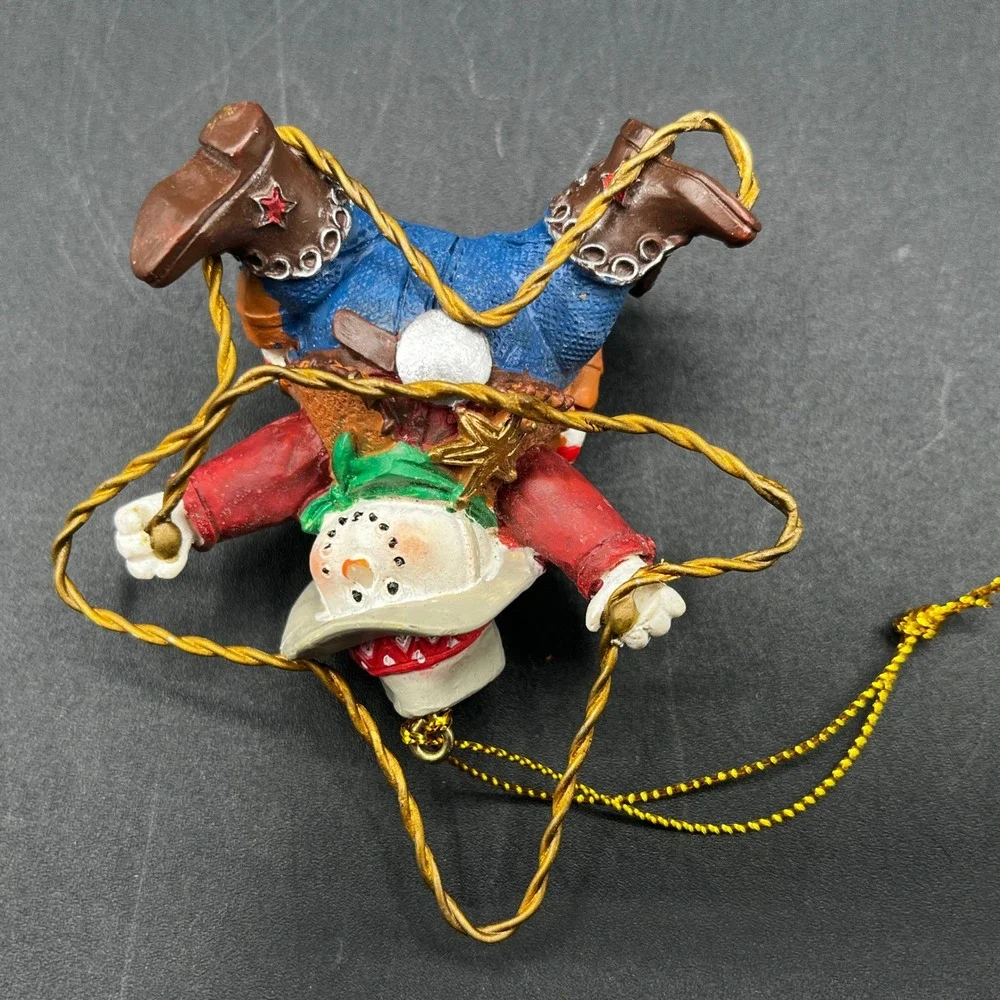 Western Cowboy Snowman Lasso Cactus Couple Resin Christmas Ornaments Set 2